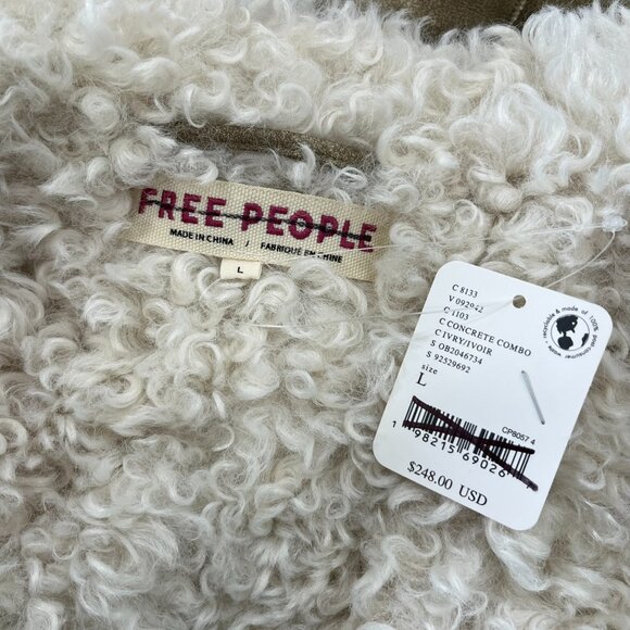 Free People Kiki Sherpa Jacket Coat in Concrete Combo - NWT - Large - Picture 7 of 7